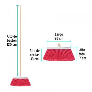 Medium brush type broom, PVC bristles, wooden stick