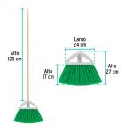 Large fan-type broom, PVC bristles, wooden stick